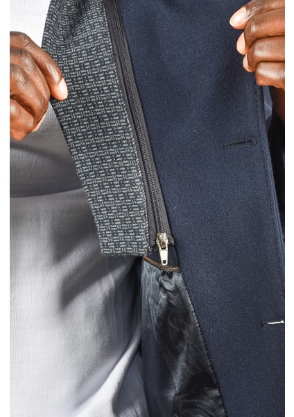 Çift Yaka Yakası Çıkabilen Dar Kesim Düğmeli Uzun Kaşe Kaban 2407001 indirimleri