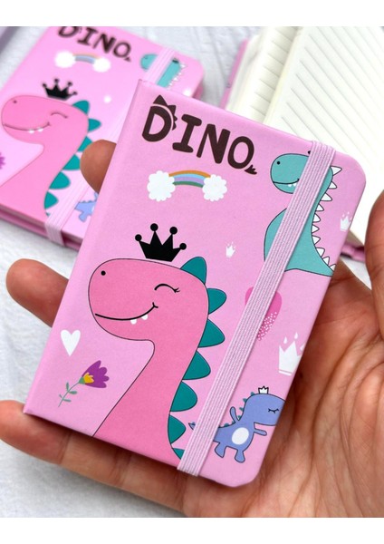Sevimli Dino Desenli Mini Çizgili 80 Yaprak Pembe Renk Defter