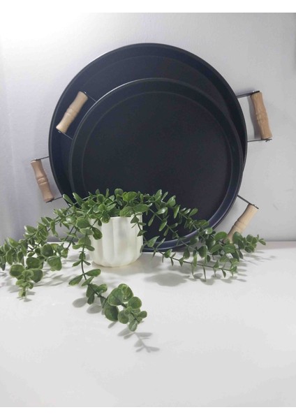 30 cm Metal Ahşap Kulplu Tepsi