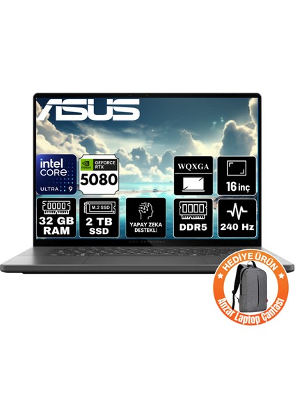 Rog Zephyrus G16 Intel Core Ultra 9 285H 32GB 2tb SSD RTX5080 16GB Windows 11 Home 16" 2.5k 240Hz Wqxga Taşınabilir Bilgisayar GU605CW-A4