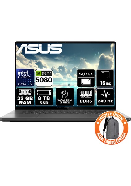 Rog Zephyrus G16 Intel Core Ultra 9 285H 32GB 8tb SSD RTX5080 16GB Windows 11 Home 16" 2.5k 240Hz Wqxga Taşınabilir Bilgisayar GU605CW-A6