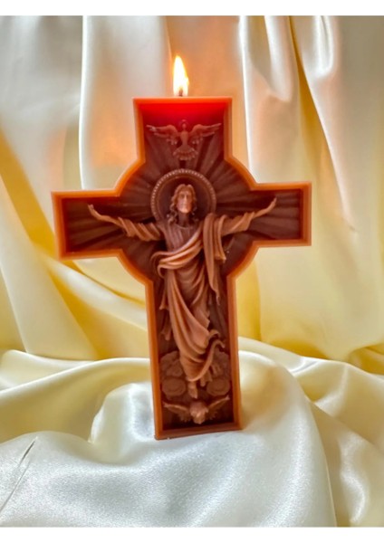Dekoratif Büyük Kokusuz Isalı Haç Mum 280 gr