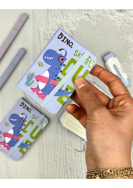Sevimli Dino Desenli Mini Çizgili 80 Yaprak Mor Renk Defter