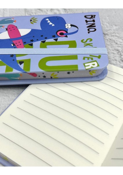 Sevimli Dino Desenli Mini Çizgili 80 Yaprak Mor Renk Defter