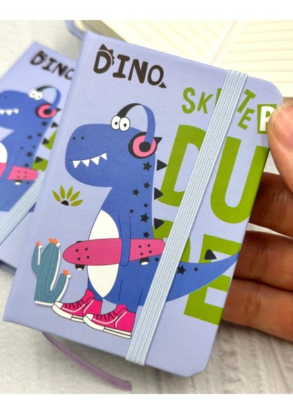 Sevimli Dino Desenli Mini Çizgili 80 Yaprak Mor Renk Defter