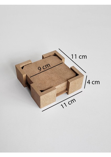 Ahşap, Ham Mdf, Boyanabilir Kare 6'lı Bardak Altlığı