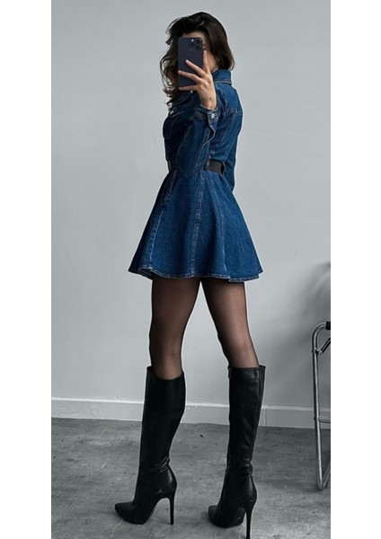 Mavi Düğmeli Grace Kot Elbise fırsatları