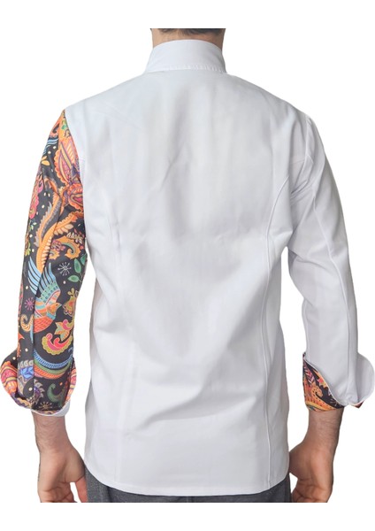 Aşçı Ceketi Desenli Unisex Çıtçıtlı Uzun Kollu Chef Aşçı Mutfak Ceket Etnik Desenli