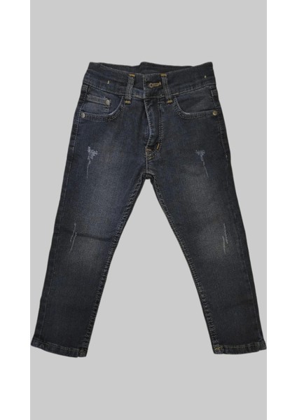 Erkek Çocuk Denim Çizgili Füme Tırktılı Ligralı Kot Pantolon