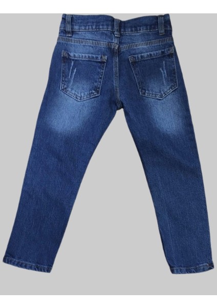 Erkek Çocuk Denim Mavi Tırtıklı Ligrasız Kot Pantolon