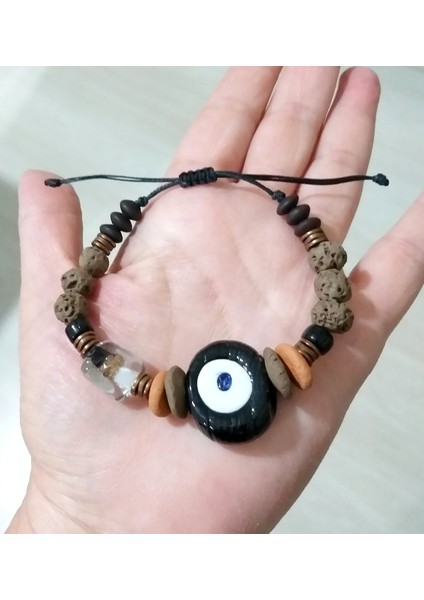 Elyapımı Siyah Cam Nazar Hint Cam ve Toprak Boncuklu Hematit Doğaltaşlı Bileklik fırsatları