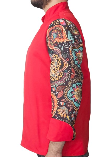 Aşçı Ceketi Desenli Unisex Çıtçıtlı Uzun Kollu Chef Aşçı Mutfak Ceket Çiçekli K. Mandala Desenli