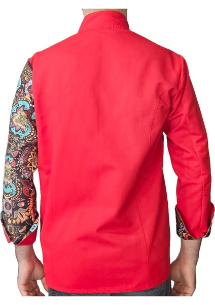 Aşçı Ceketi Desenli Unisex Çıtçıtlı Uzun Kollu Chef Aşçı Mutfak Ceket Çiçekli K. Mandala Desenli