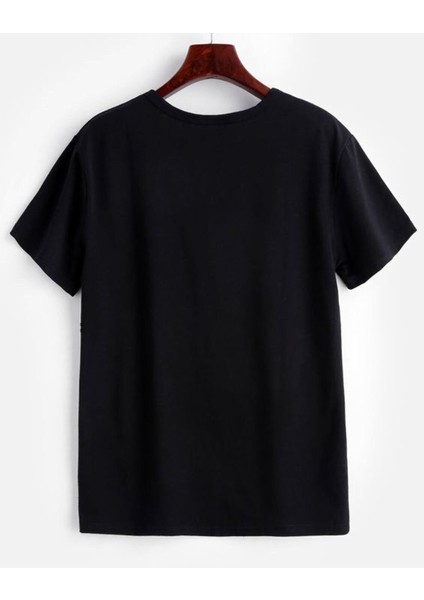 Taş Kristal Harf Baskılı Oversize Tişört – Premium Kumaş Siyah