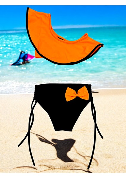 Kız Çocuk Tek Omuz Yarım Kol Fiyonklu Bağlamalı Bikini Takımı