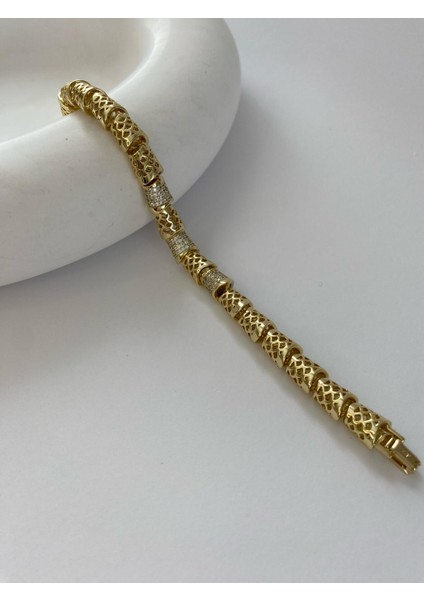 Zirkon Taşlı Vip Gold Bileklik