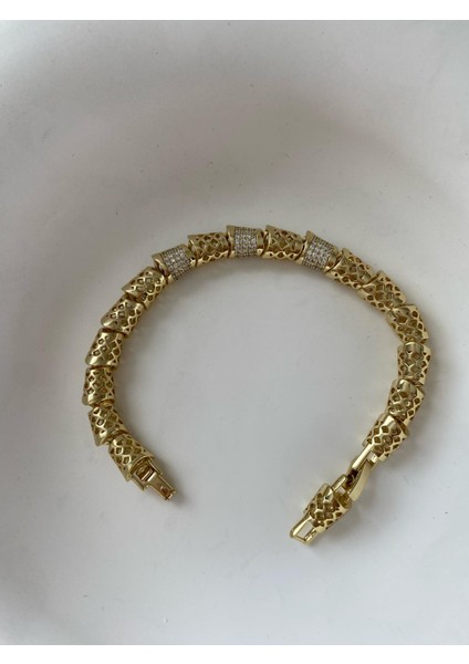 Zirkon Taşlı Vip Gold Bileklik