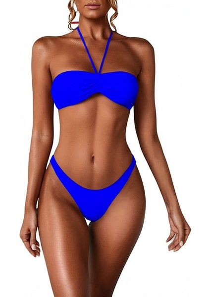 Mavi Dar Kalıp Straplez Bikini Üstü