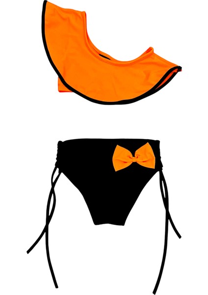 Kız Çocuk Tek Omuz Yarım Kol Fiyonklu Bağlamalı Bikini Takımı fiyatları