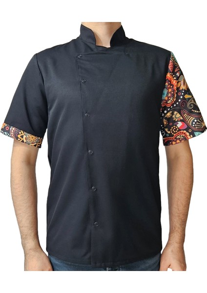 Aşçı Ceketi Desenli Unisex Çıtçıtlı Kısa Kollu Yazlık Chef Aşçı Mutfak Ceket Mandala Desenli