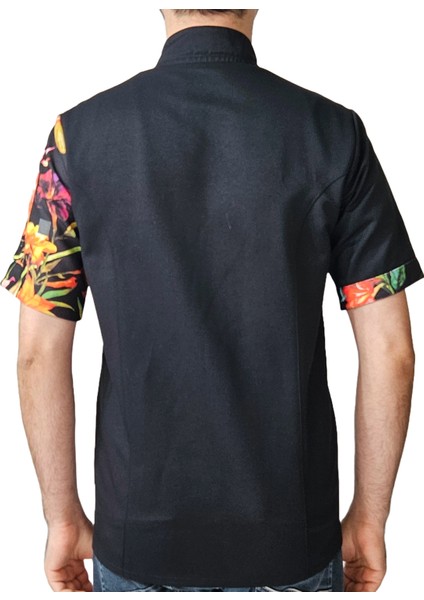 Aşçı Ceketi Desenli Unisex Çıtçıtlı Kısa Kollu Yazlık Chef Aşçı Mutfak Ceket Kuru Kafa Desenli