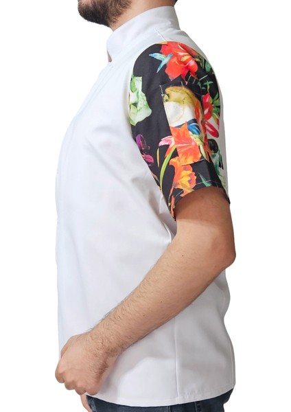Aşçı Ceketi Desenli Unisex Çıtçıtlı Kısa Kollu Yazlık Chef Aşçı Mutfak Ceket Kuru Kafa Desenli