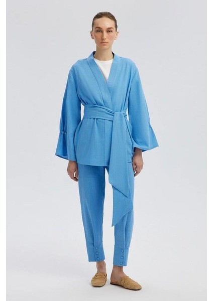 Kemer Detaylı Kimono Takım Mavi