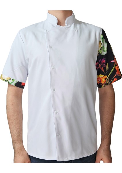Aşçı Ceketi Desenli Unisex Çıtçıtlı Kısa Kollu Yazlık Chef Aşçı Mutfak Ceket Kuru Kafa Desenli