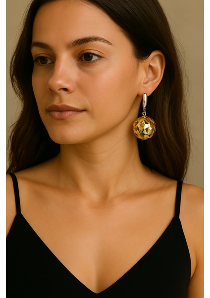 14K Gold Çelik Desenli Topçuk Küpe