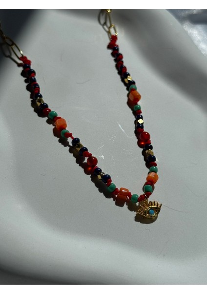 Göz Detaylı Renkli Boncuklu Kolye modelleri