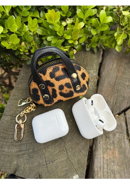 Kahve Leopar Desenli Airpods 1/2/3/4/pro/pro2/pro3 Uyumlu Universal Çanta