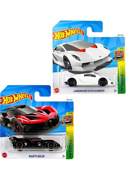 2 Araç Hot Wheels Set - Lamborghini Sesto Elemento & Bugatti Bolide - Kırmızı (1/64)