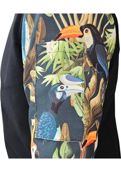 Aşçı Ceketi Desenli Unisex Çıtçıtlı Kısa Kollu Yazlık Chef Aşçı Mutfak Ceket Tropik Kuş Desenli fırsatları