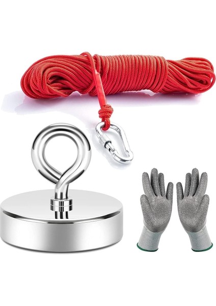 60 mm Magnet Fishing, Neodyum Pot Mıknatıs Seti, Halat Eldiven, Kancalı Mıknatıs Balıkçılığı