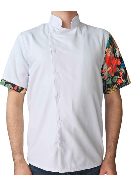 Aşçı Ceketi Desenli Unisex Çıtçıtlı Kısa Kollu Yazlık Chef Aşçı Mutfak Ceket Tablo Desenli