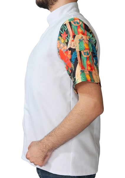 Aşçı Ceketi Desenli Unisex Çıtçıtlı Kısa Kollu Yazlık Chef Aşçı Mutfak Ceket Tablo Desenli