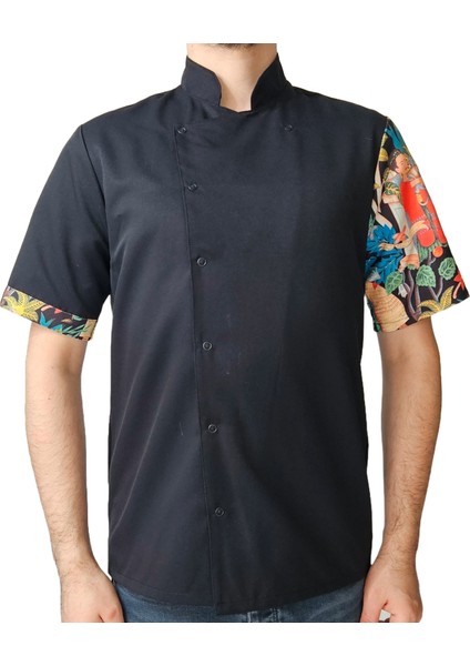Aşçı Ceketi Desenli Unisex Çıtçıtlı Kısa Kollu Yazlık Chef Aşçı Mutfak Ceket Tablo Desenli