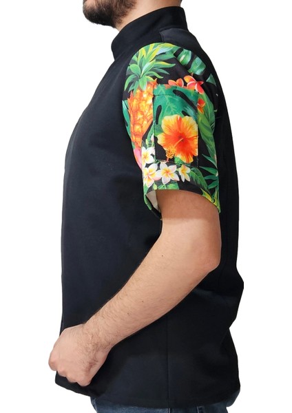 Aşçı Ceketi Desenli Unisex Çıtçıtlı Kısa Kollu Yazlık Chef Aşçı Mutfak Ceket Ananas Desenli