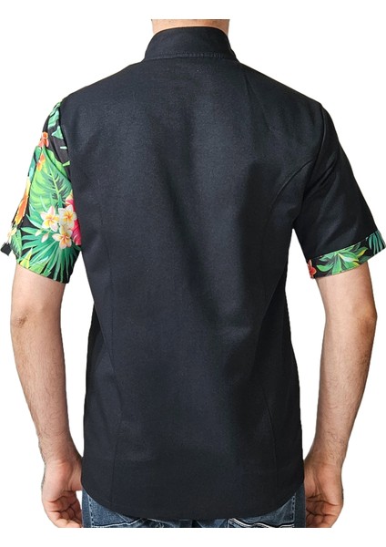 Aşçı Ceketi Desenli Unisex Çıtçıtlı Kısa Kollu Yazlık Chef Aşçı Mutfak Ceket Ananas Desenli