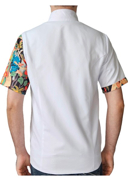 Aşçı Ceketi Desenli Unisex Çıtçıtlı Kısa Kollu Yazlık Chef Aşçı Mutfak Ceket Tablo Desenli