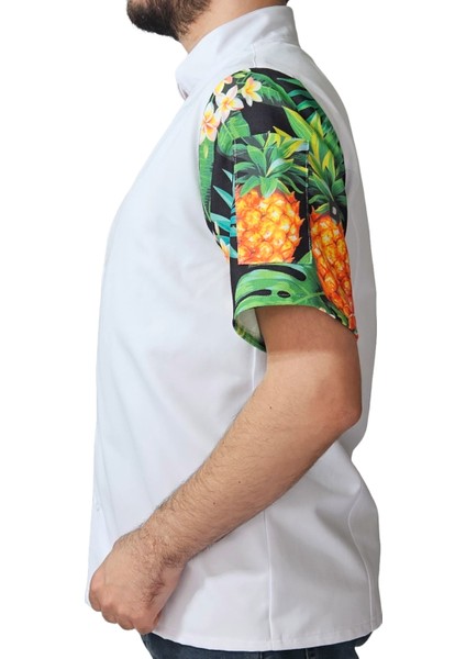 Aşçı Ceketi Desenli Unisex Çıtçıtlı Kısa Kollu Yazlık Chef Aşçı Mutfak Ceket Ananas Desenli fiyatları