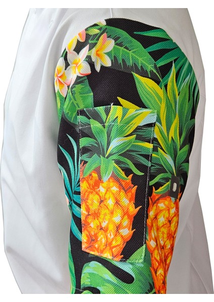 Aşçı Ceketi Desenli Unisex Çıtçıtlı Kısa Kollu Yazlık Chef Aşçı Mutfak Ceket Ananas Desenli fırsatları