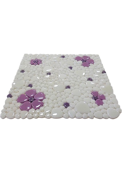 Mutfak Tezgah Arası, Havuz, Banyo, Sauna, Spa, Iç ve Dış Dekorasyonda Tüm Yüzeyler Için, Beyaz, Lila, Mor Çiçek Desenli, 31,5X31,5CM. Fileli Cam Mozaik. ( 1 M2 Fiyatıdır ) indirimleri