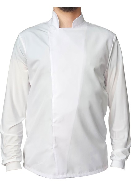Aşçı Ceketi Likralı Kol Unisex Çıtçıtlı Uzun Kollu Chef Aşçı Mutfak Beyaz Ceket