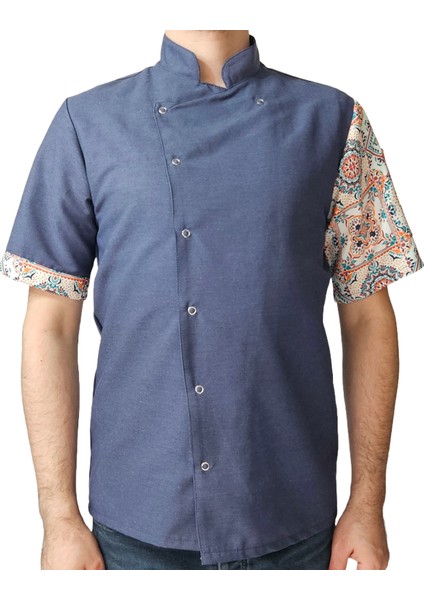 Aşçı Ceketi Desenli Unisex Çıtçıtlı Kısa Kollu Yazlık Chef Aşçı Mutfak Ceket Otantik Desenli