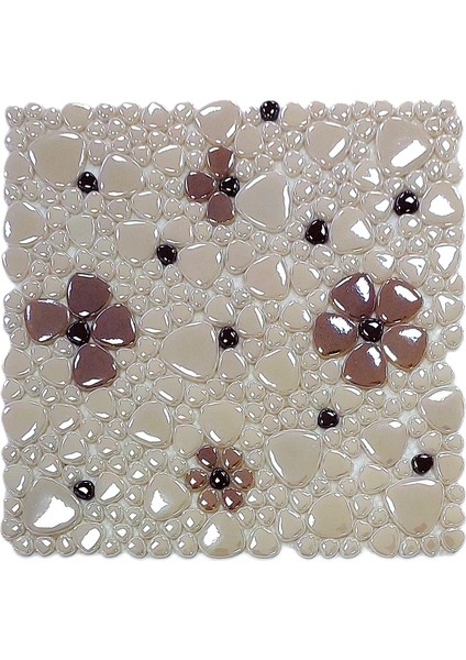 Mutfak Tezgah Arası, Havuz, Banyo, Sauna, Spa, Iç ve Dış Dekorasyonda Tüm Yüzeyler Için, Krem, P. Kahve, K. Kahve Çiçek Desenli, 31,5X31,5CM. Fileli Cam Mozaik. ( 1 M2 Fiyatıdır )
