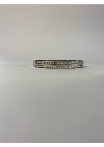 Taşlı Iki Sıra Çelik Silver Kelepçe