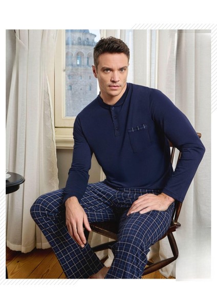 Erkek Düğme Yaka Uzun Kol Mevsimlik Pijama Takımı 6800/12 - 1 Adet