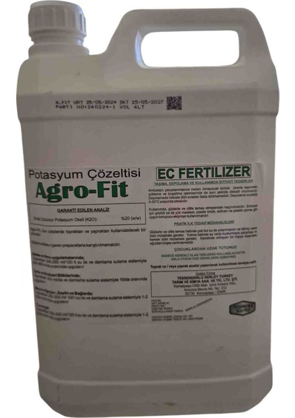 Agro-Fit Potasyum Çözeltisi 4L tesenderlo 4l