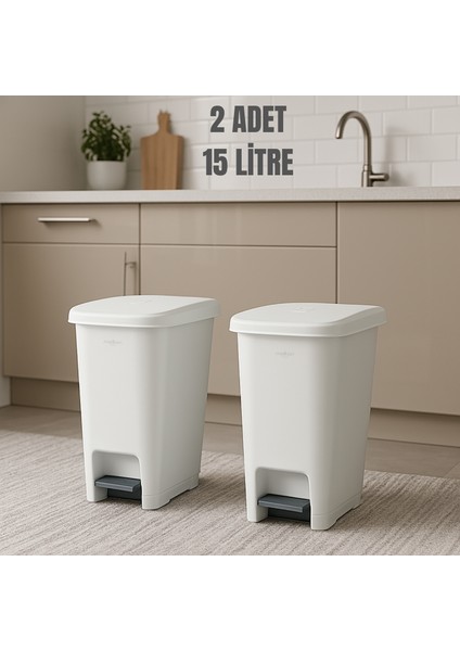 2 Adet Pedallı Çöp Kovası 15 Litre Beyaz Çöp Kovası Slim Pedallı Çöp Kovası 15 Litre 40 cm Beyaz fiyatları